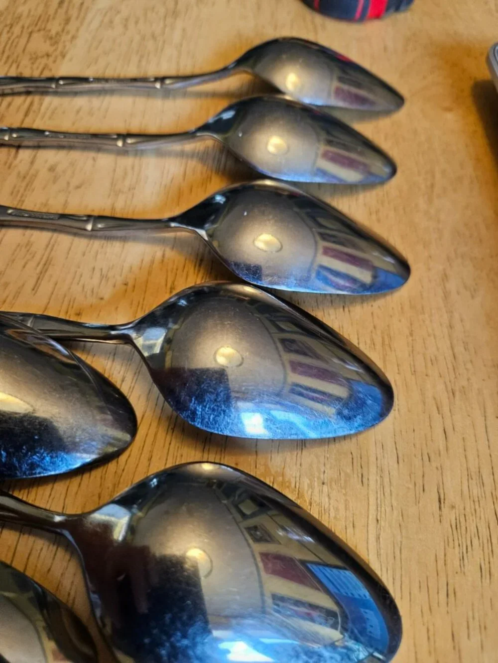 Lot 12 Bamboo Pattern Oval Soup Spoons Stainless Korea 7.5